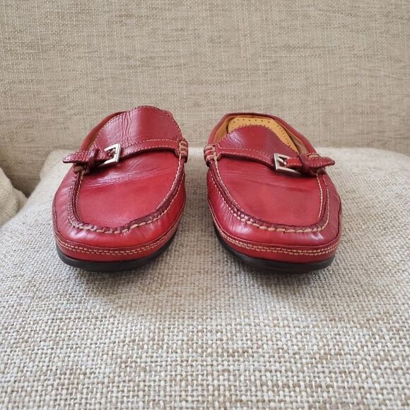 Cole Haan Red Leather Flat Loafer Mules sz 6.5 - Picture 2 of 11